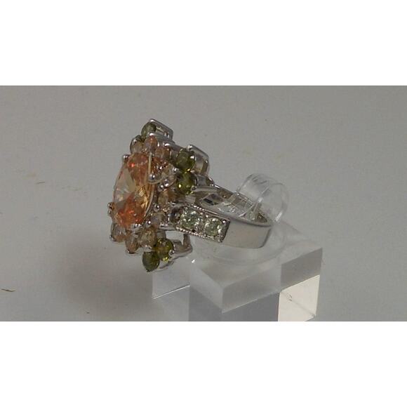 Vintage Sterling Silver Cocktail Ring Sparkly Sim Diamonds Thailand Size 7.25 - Picture 7 of 10